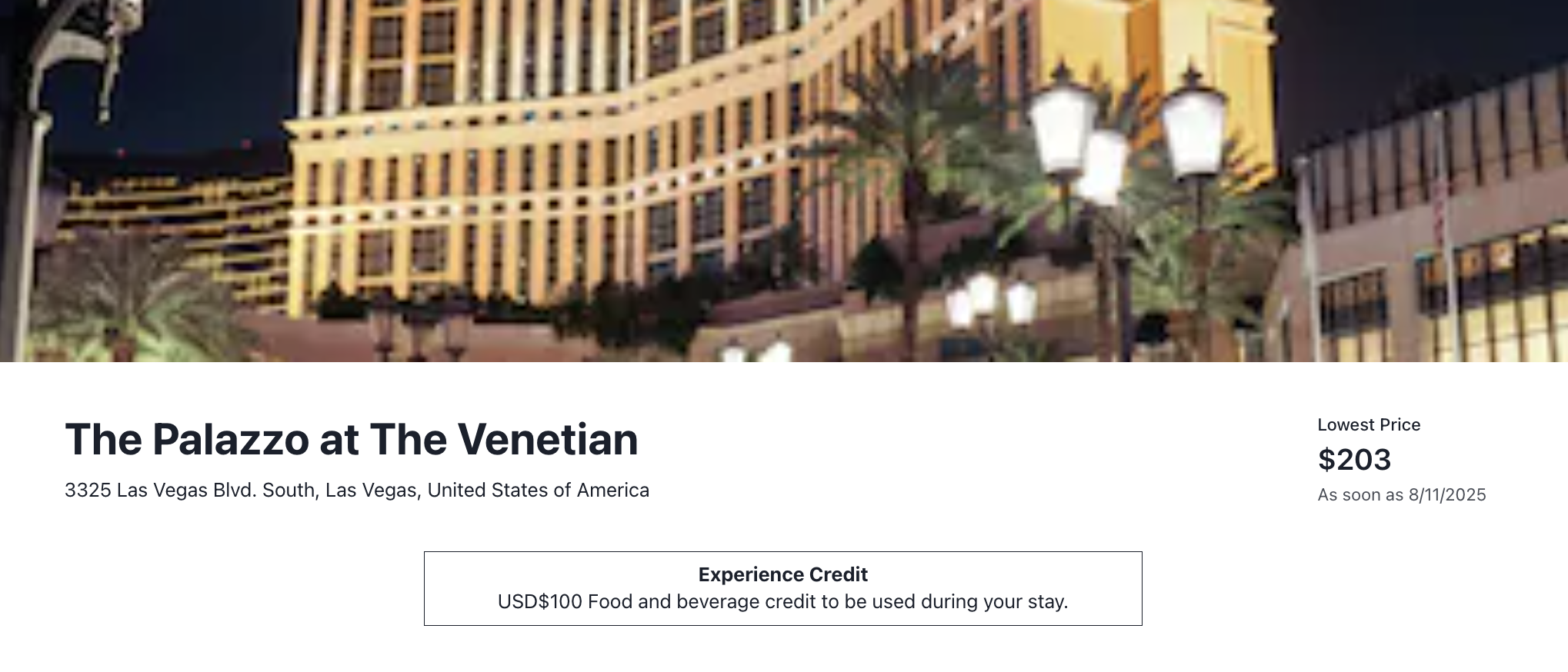 The Palazzo at The Venetian MaxFHR website listing